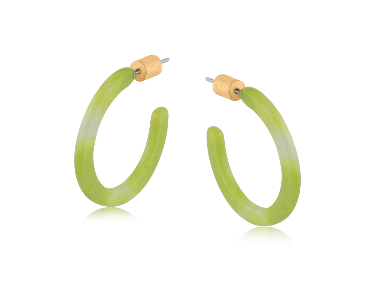 Green Lime Thin Resin Hoop Earrings