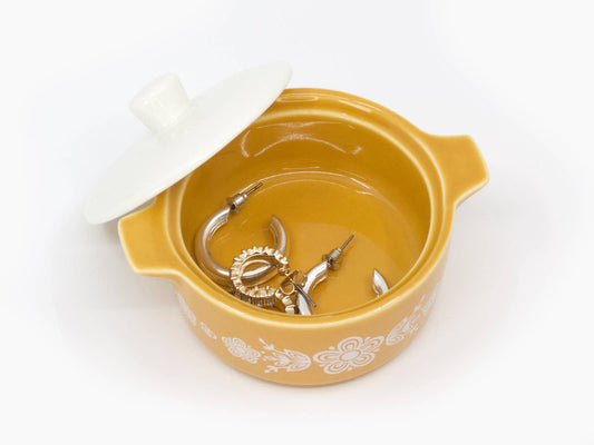 Pyrex-Inspired Butterfly Gold Casserole Ceramic Trinket Box