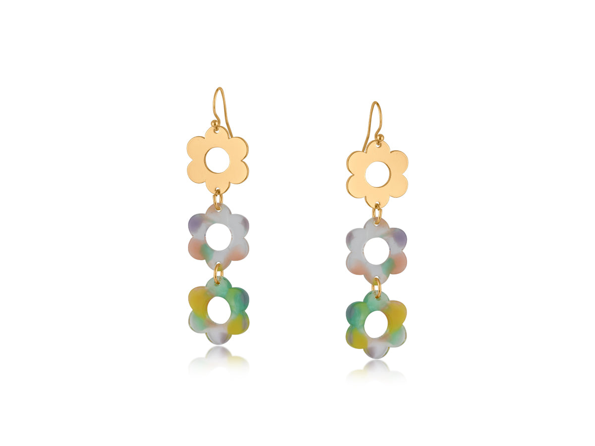 Lilac/Pink/Green Dangle Metal and Resin Earrings