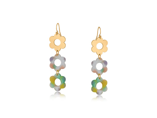 Lilac/Pink/Green Dangle Metal and Resin Earrings
