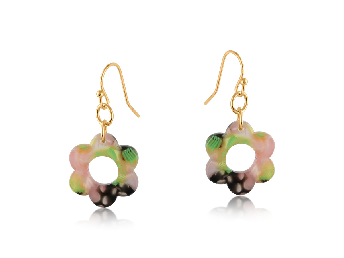 Lilac/Pink/Green Daisy Resin Earrings
