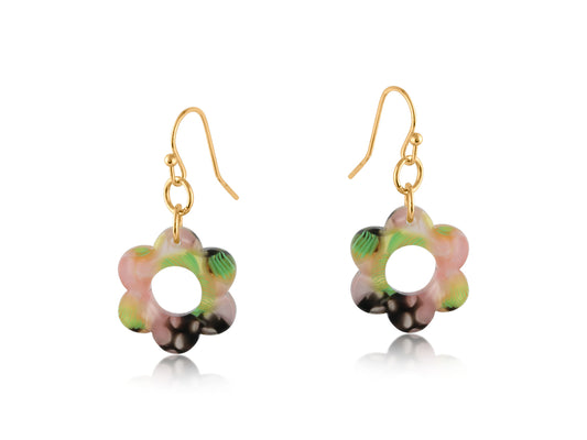 Lilac/Pink/Green Daisy Resin Earrings