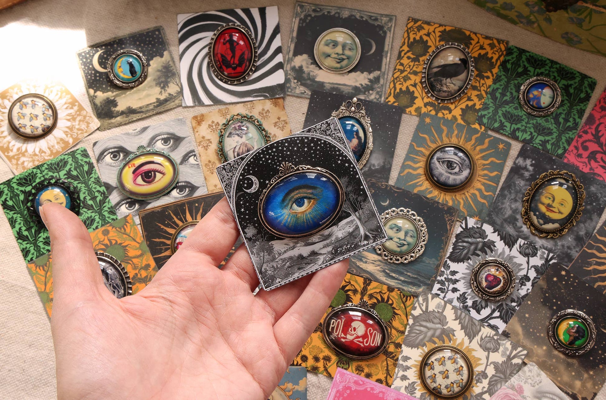 Handmade Eclectic Vintage Cameo Brooches on Cards