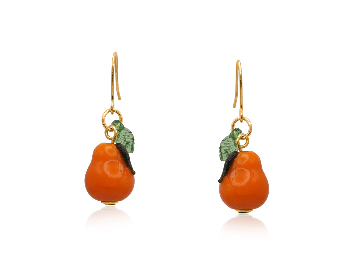 Orange Pear Tiny Drop Earrings