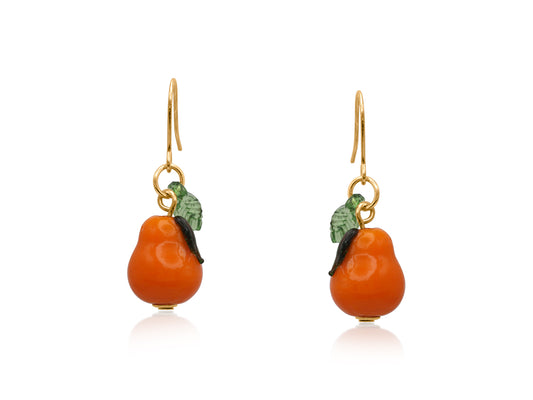Orange Pear Tiny Drop Earrings