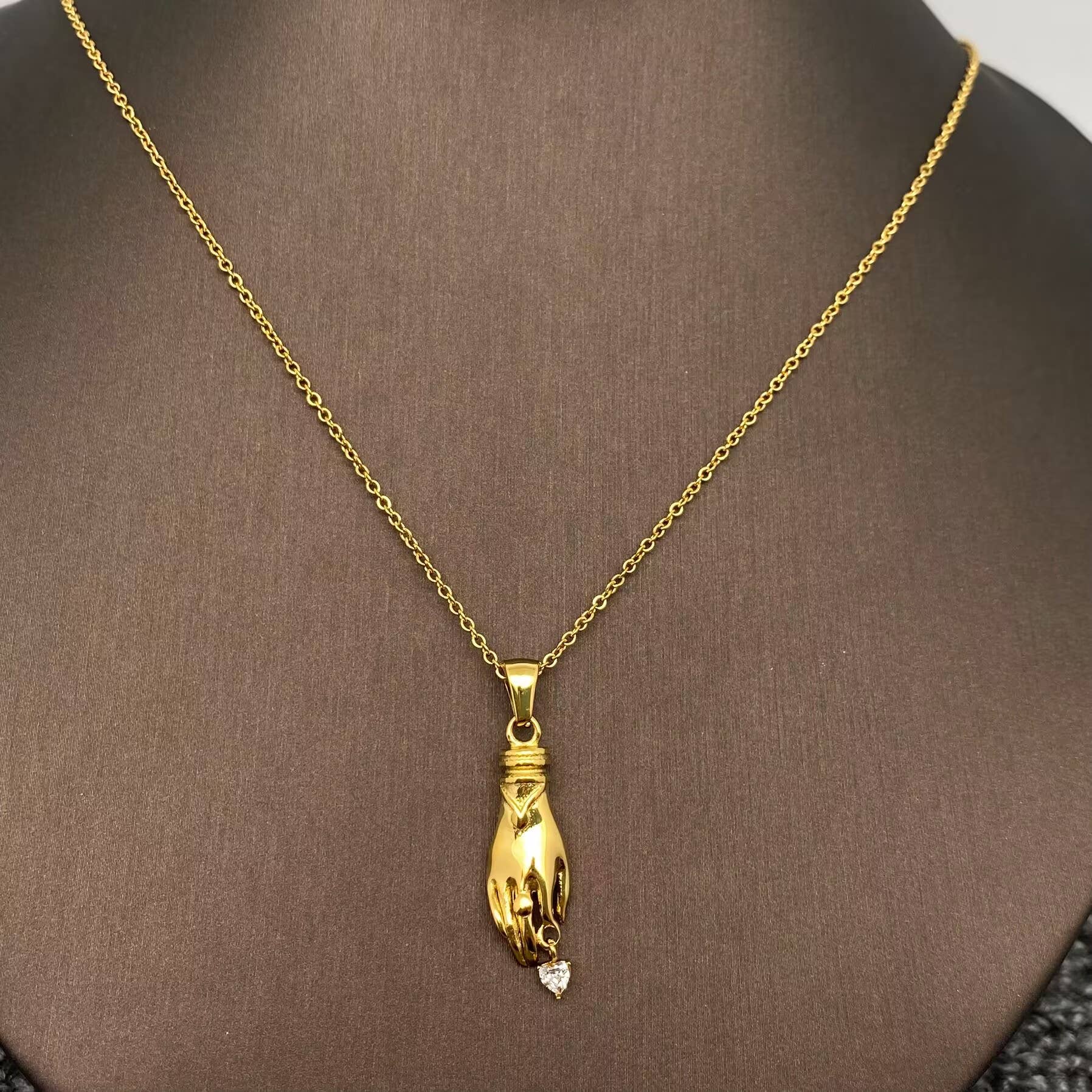 Heart Palm Charm 18K Gold Plated Necklace