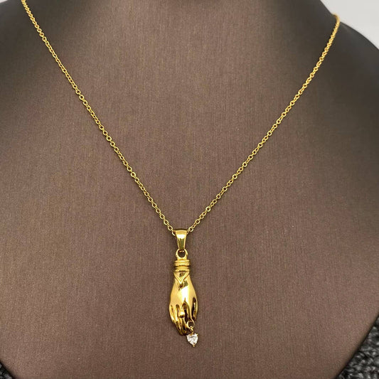 Heart Palm Charm 18K Gold Plated Necklace