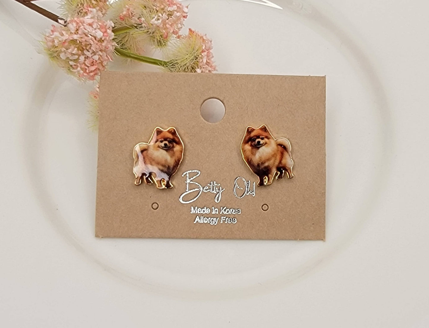 POMERANIAN ENAMEL STUD EARRINGS.