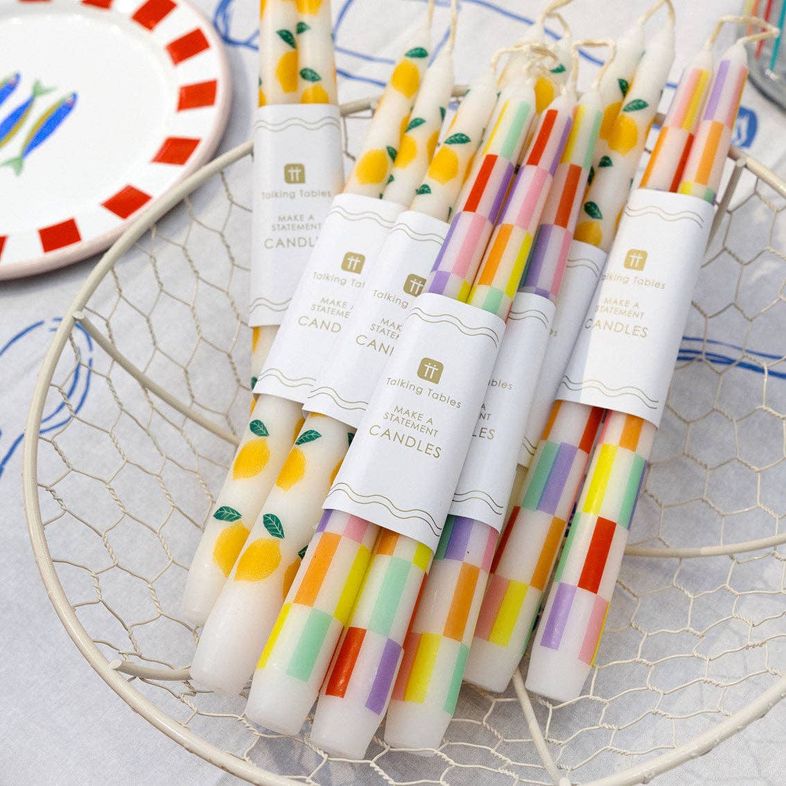 Multicolor Check Taper Candles - 2 Pack | Valentines Decor |