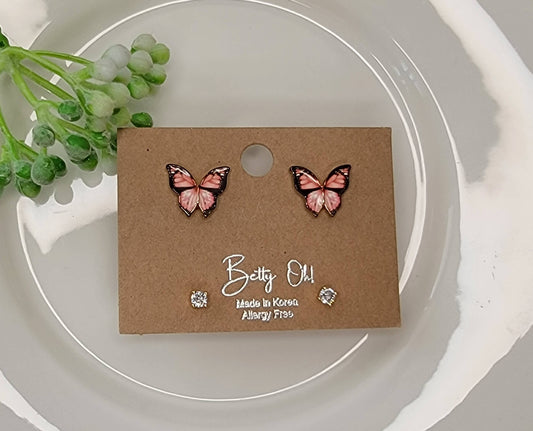 Two Pair Set Butterfly Post Earrings