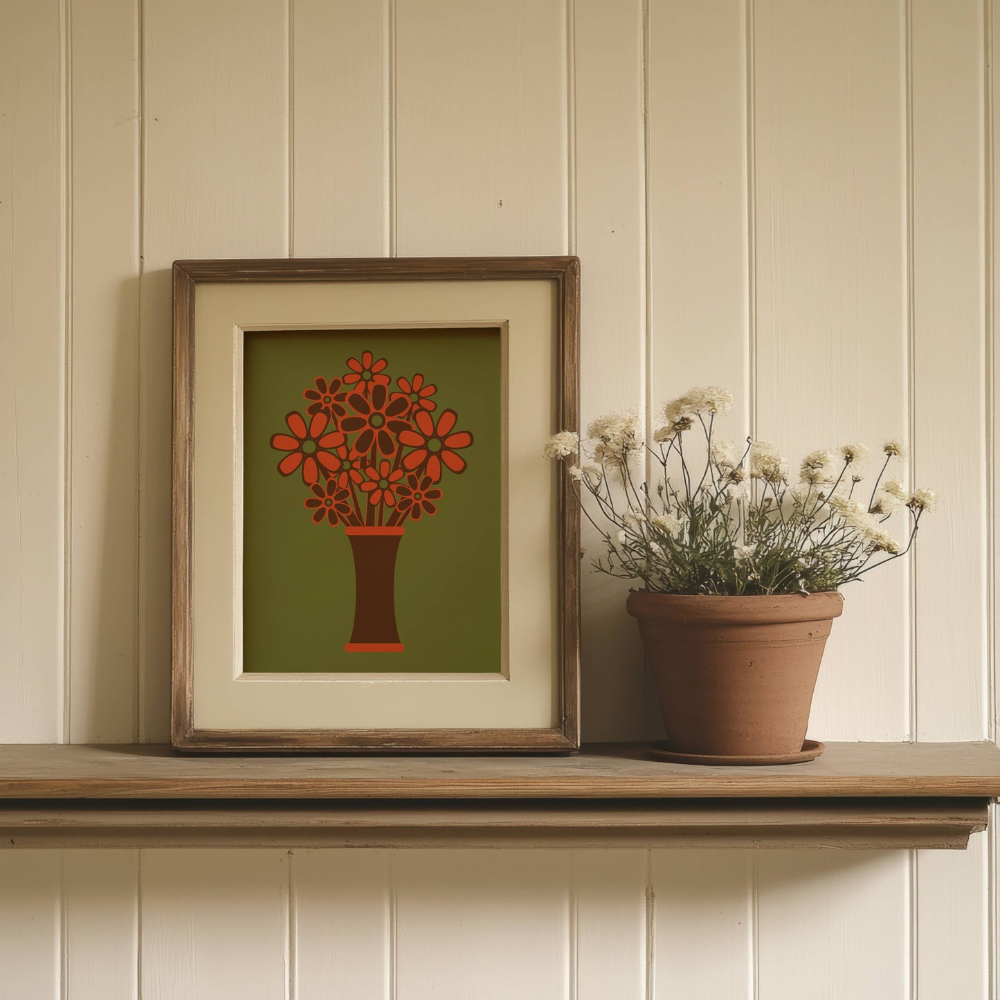 Brown Vase Orange Flowers Print
