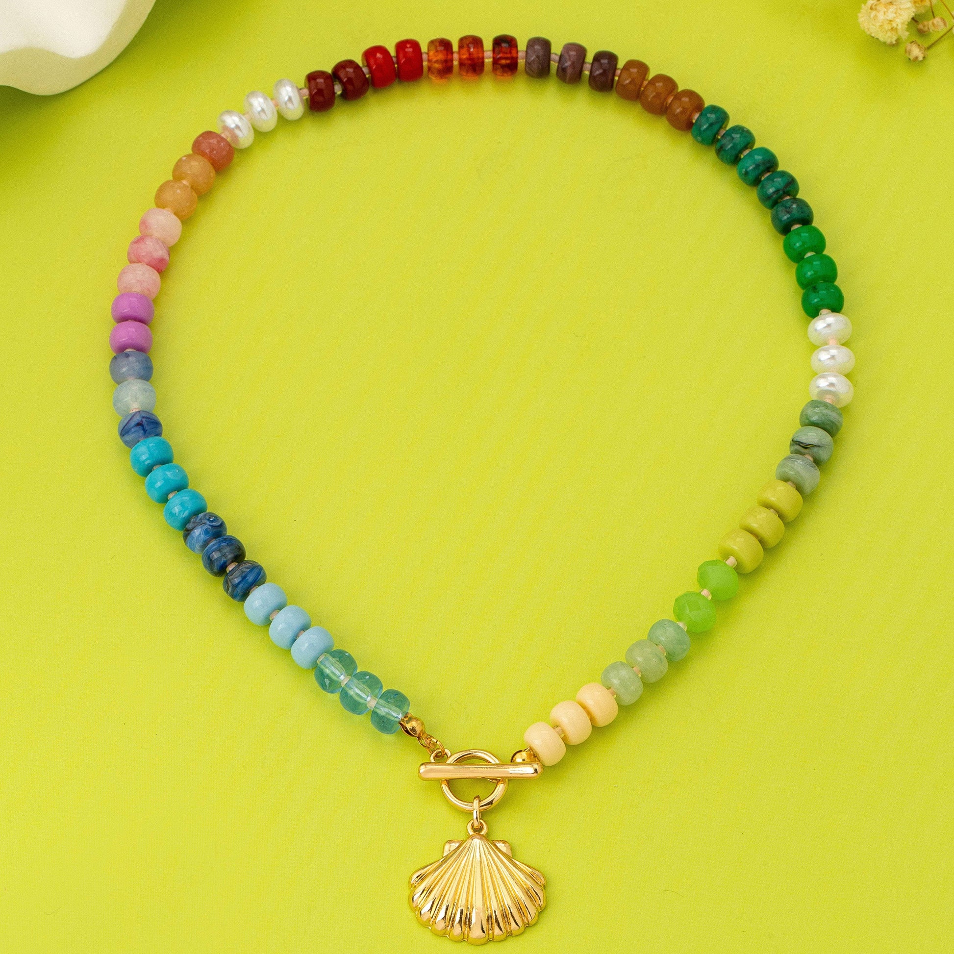Rainbow Beaded Charm Necklace