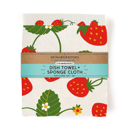 Strawberry - Tea Towel + Sponge Cloth Set
