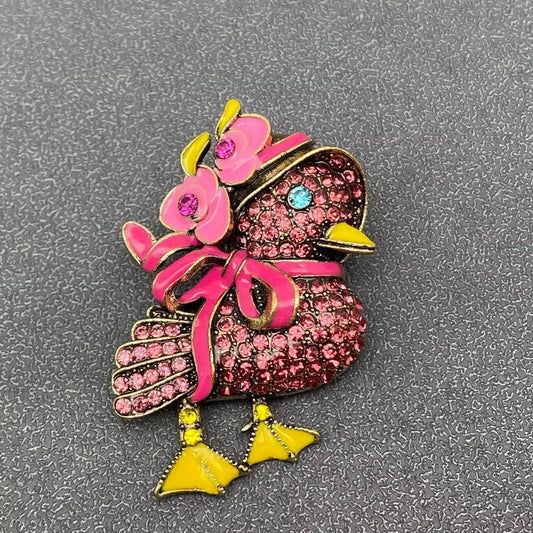 Rhinestone Duck Brooch