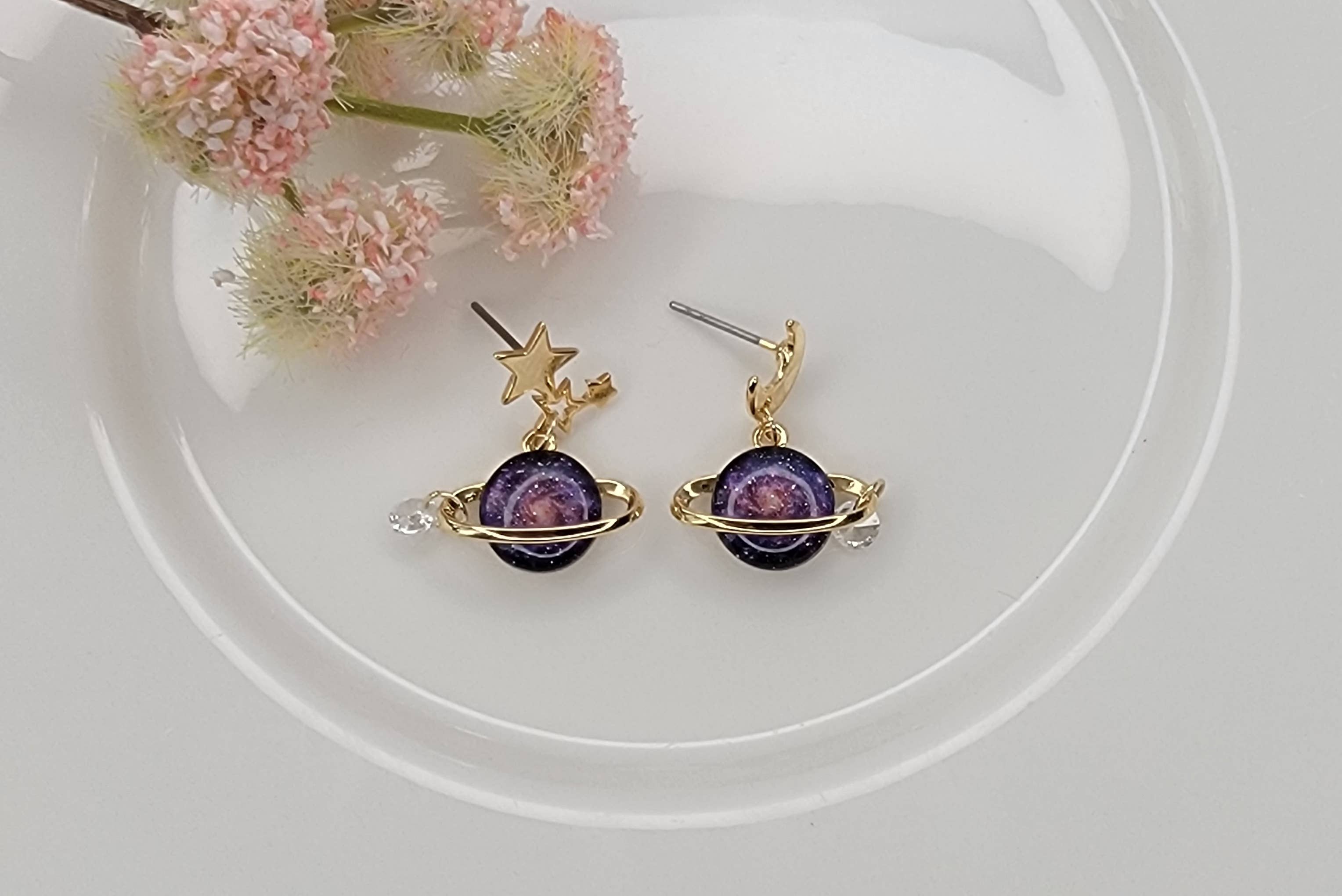 PLANET AND STAR AND MOON DANGLE EARRINGS.