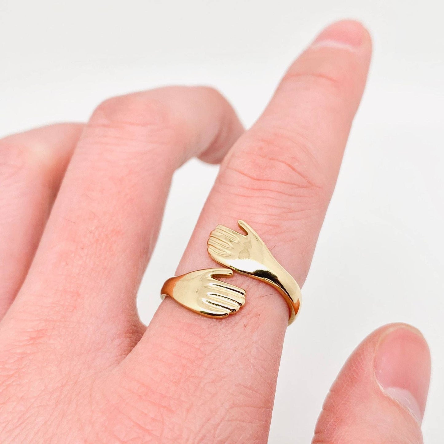 Hands Cuddling Gold Plated Stainless Steel Ring