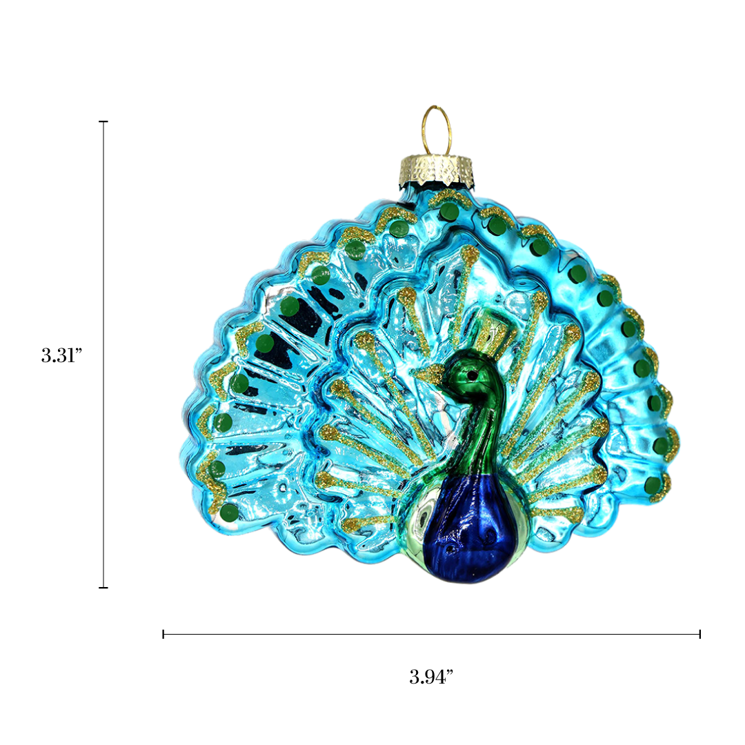 Vintage Style Peacock Glass Christmas Ornament