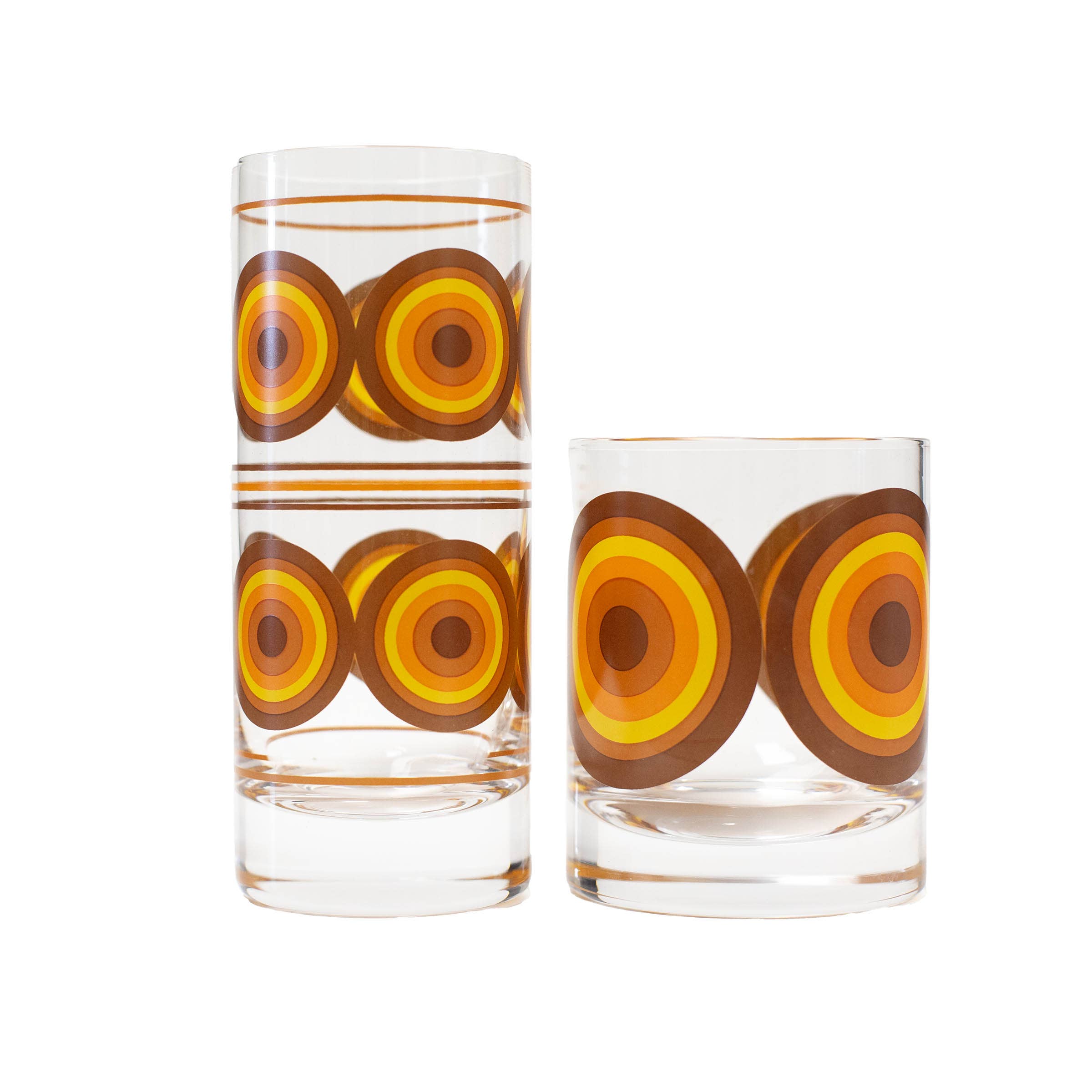 Orange and Brown 70's Retro Circle Highball Cocktail Glass