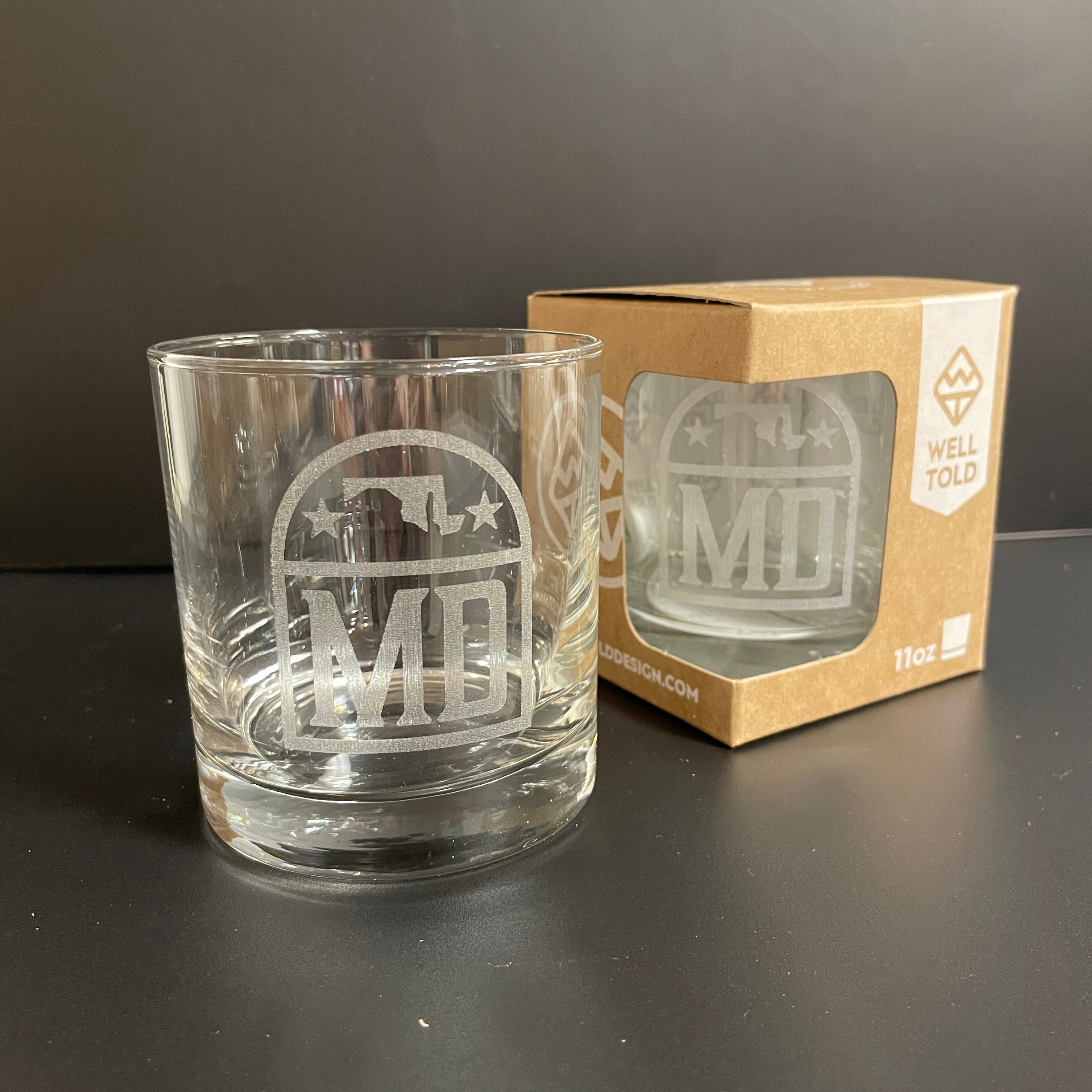 Maryland State Bourbon Whiskey Rocks Glass