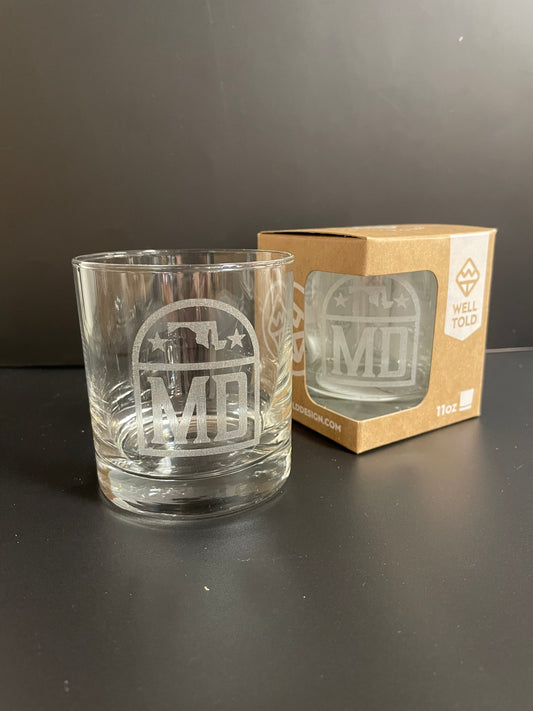 Maryland State Bourbon Whiskey Rocks Glass