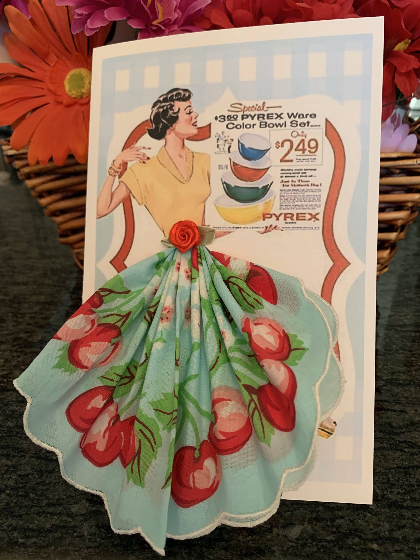 Lovely Lady Keepsake Hanky Card Pyrex