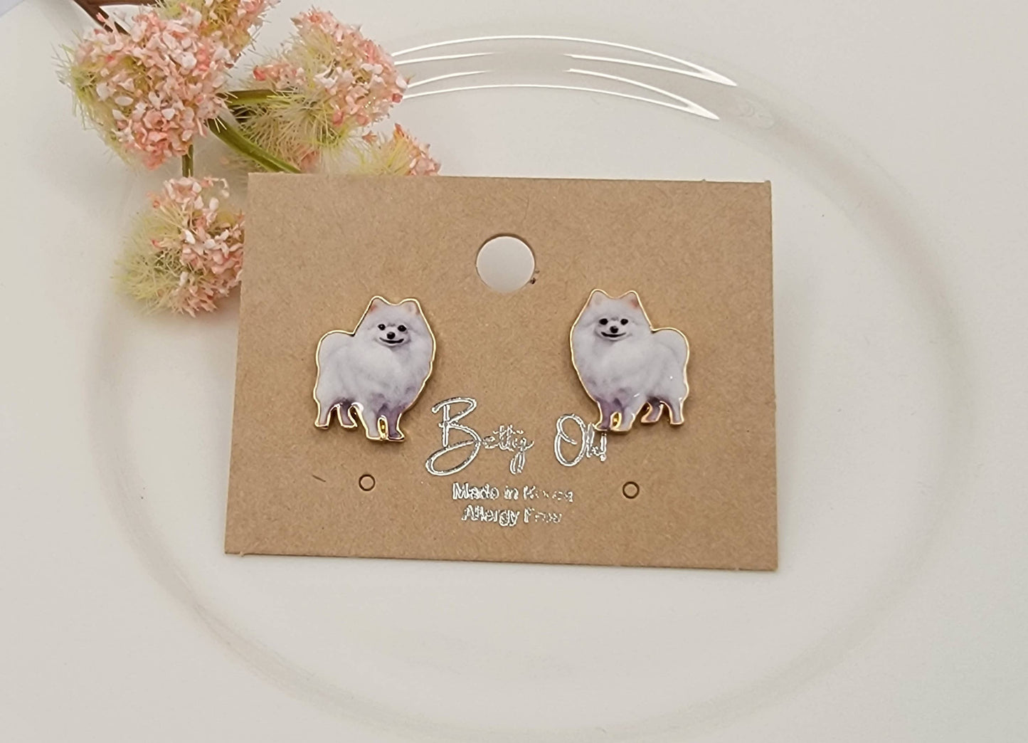 POMERANIAN ENAMEL STUD EARRINGS.