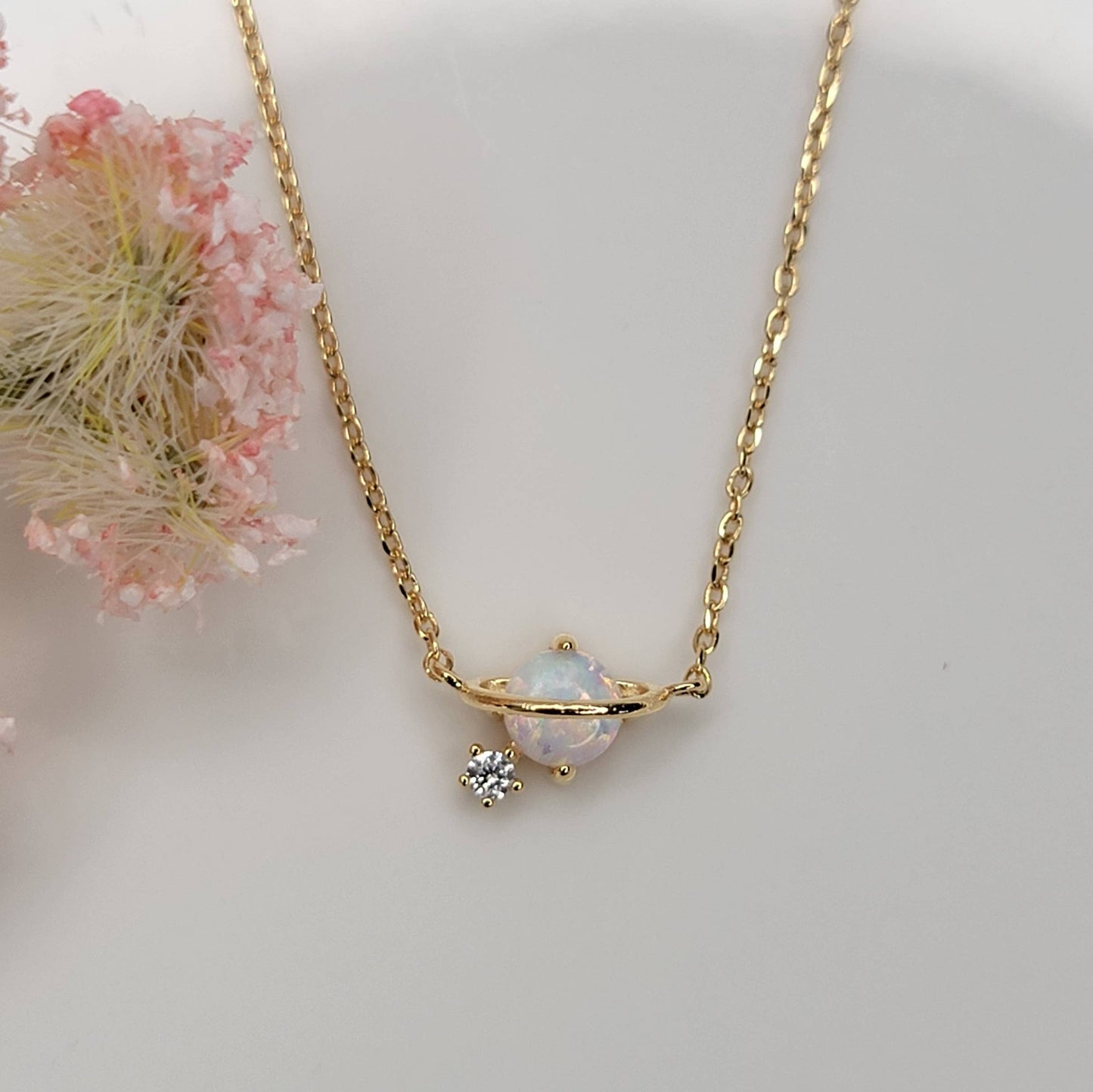 OPAL/LAB GROWN OPAL PLANET NECKLACE.