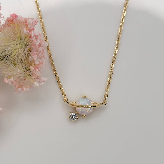 OPAL/LAB GROWN OPAL PLANET NECKLACE.