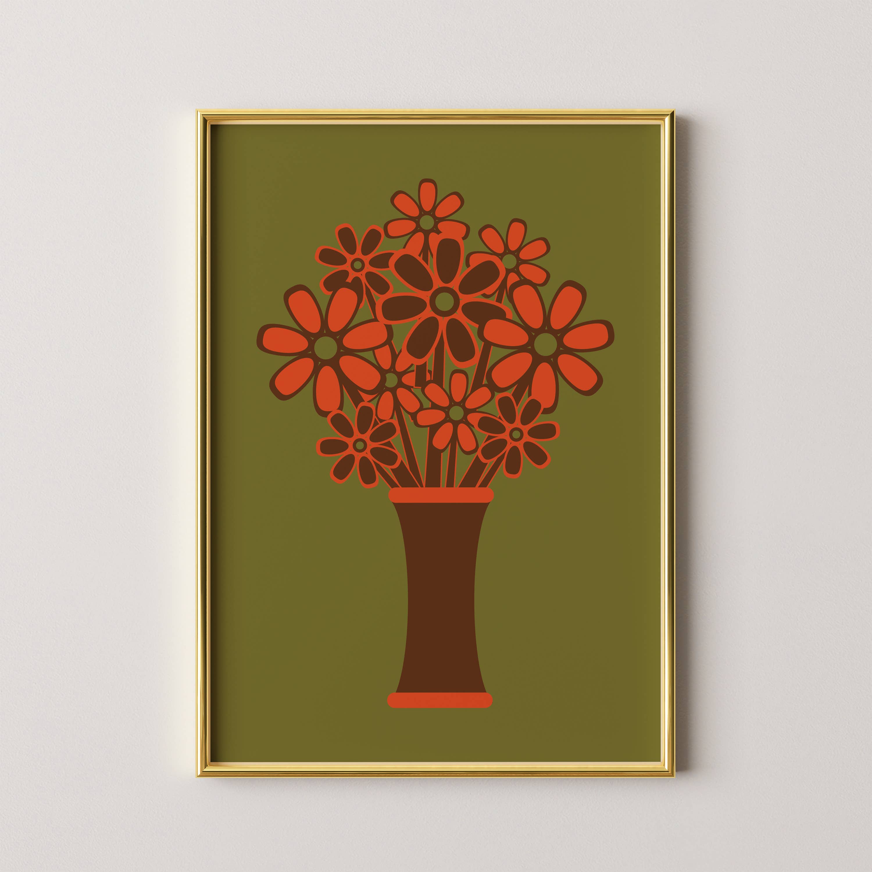 Brown Vase Orange Flowers Print