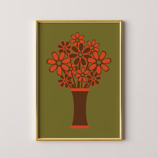 Brown Vase Orange Flowers Print