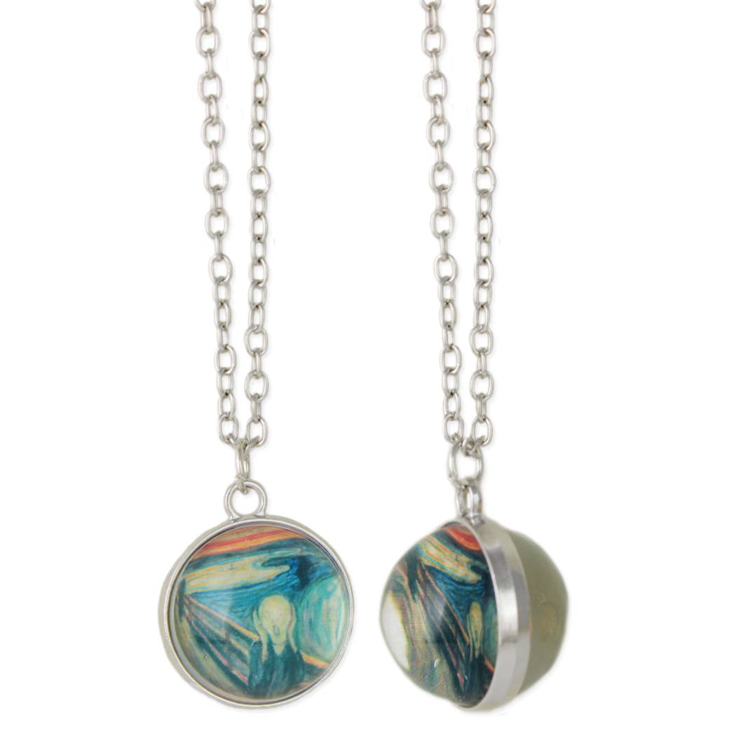 The Scream Print Silver Globe Fine Art Necklace