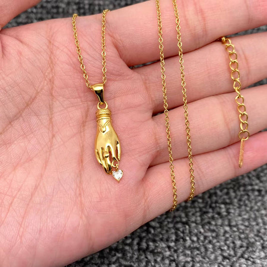 Heart Palm Charm 18K Gold Plated Necklace
