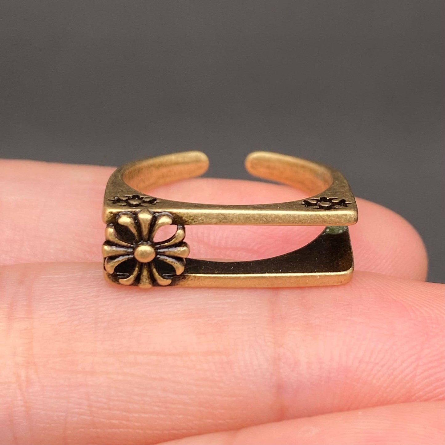 Hollowed Square Bronze Adjustable Ring