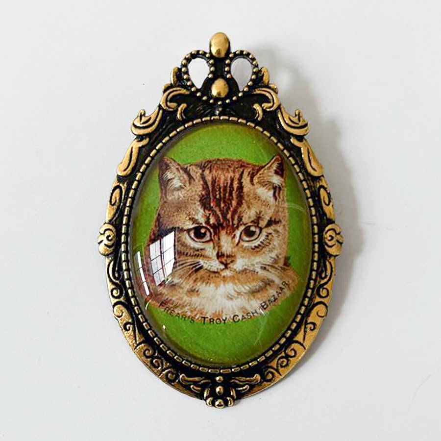 Victorian Tabby Kitten Cat Brooch Vintage Silver or Gold