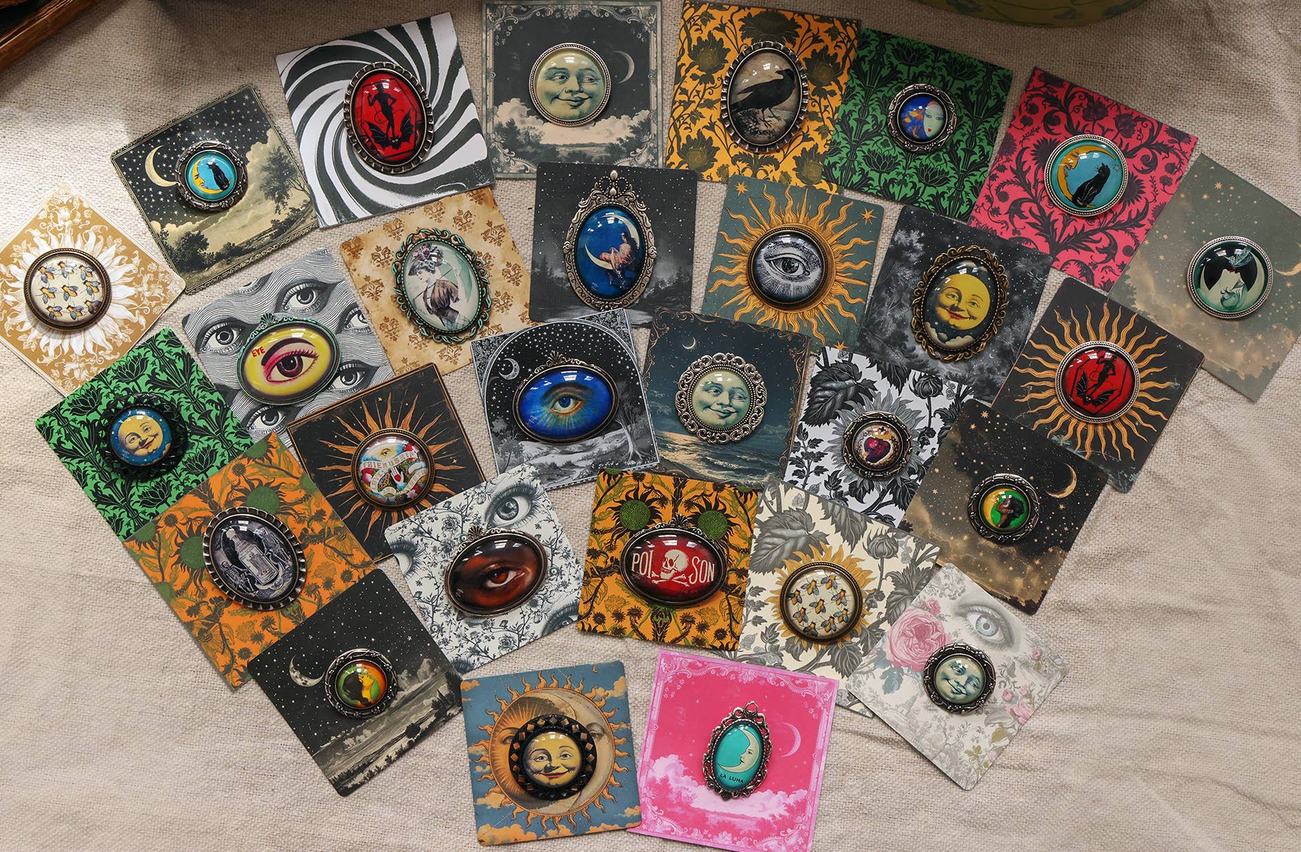 Handmade Eclectic Vintage Cameo Brooches on Cards