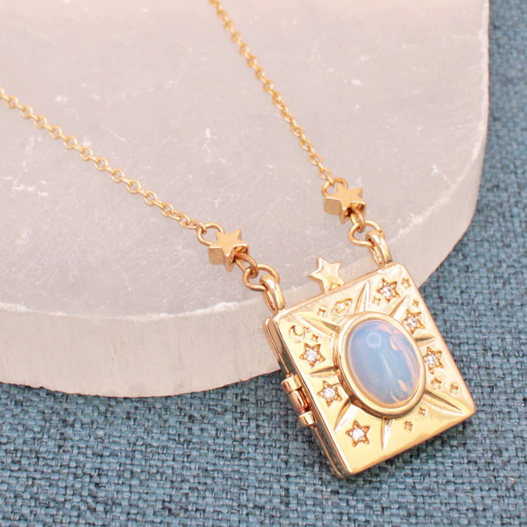 Celestial Memories Gold Opal Locket Necklace