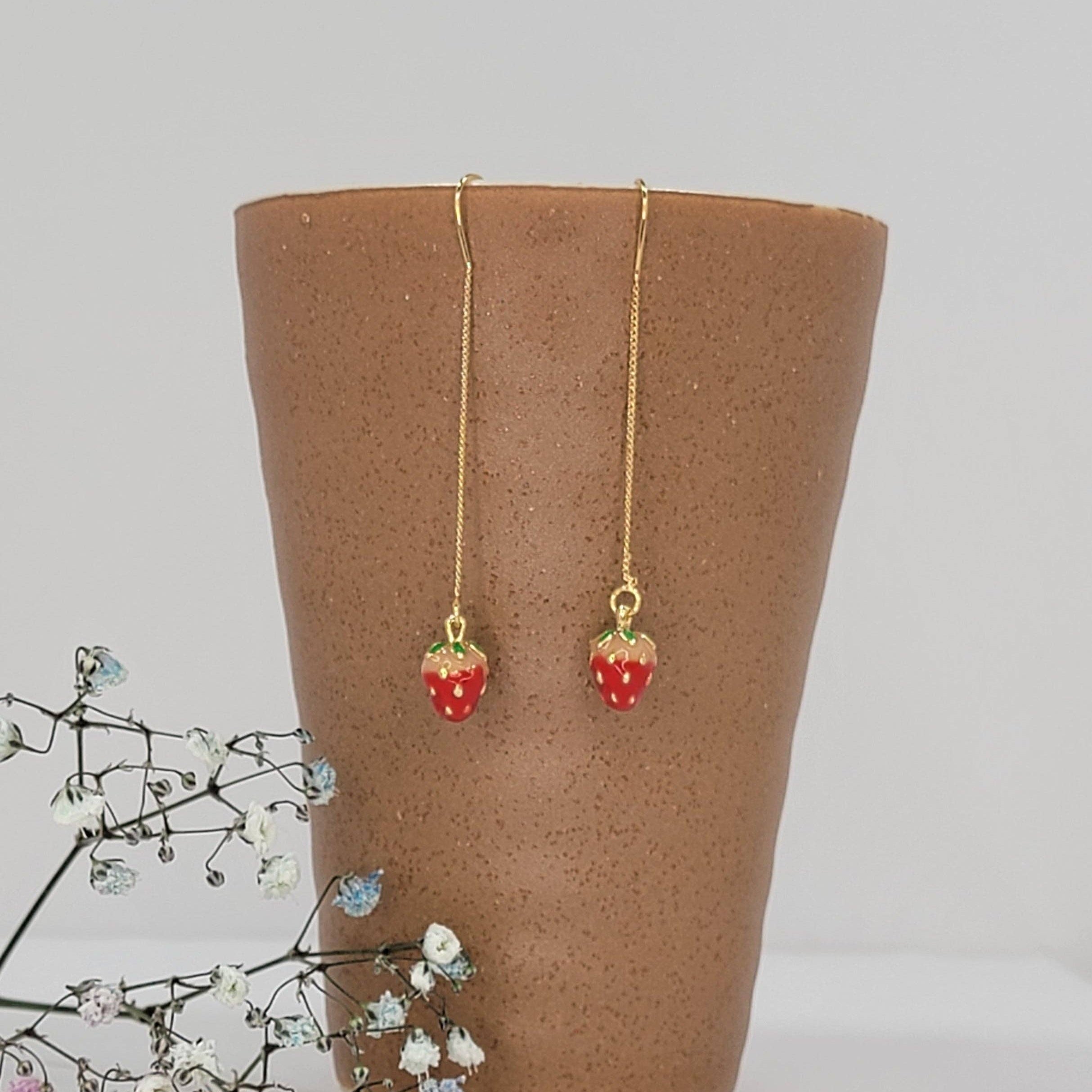 Enamel Painted Dangle Strawberry Earrings