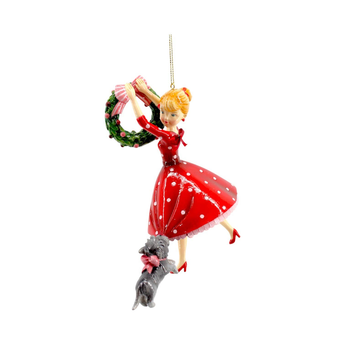 Retro Girl w/Wreath Ornament