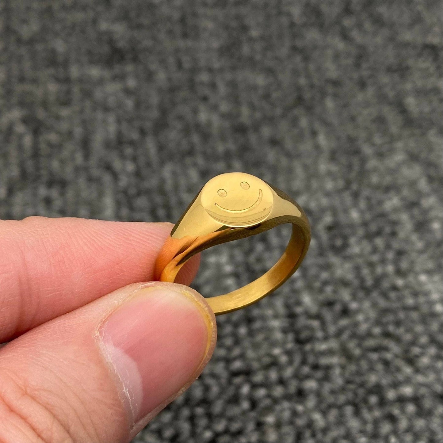 18K Gold Plated Stainless Steel Smiley Face Ring - FGS