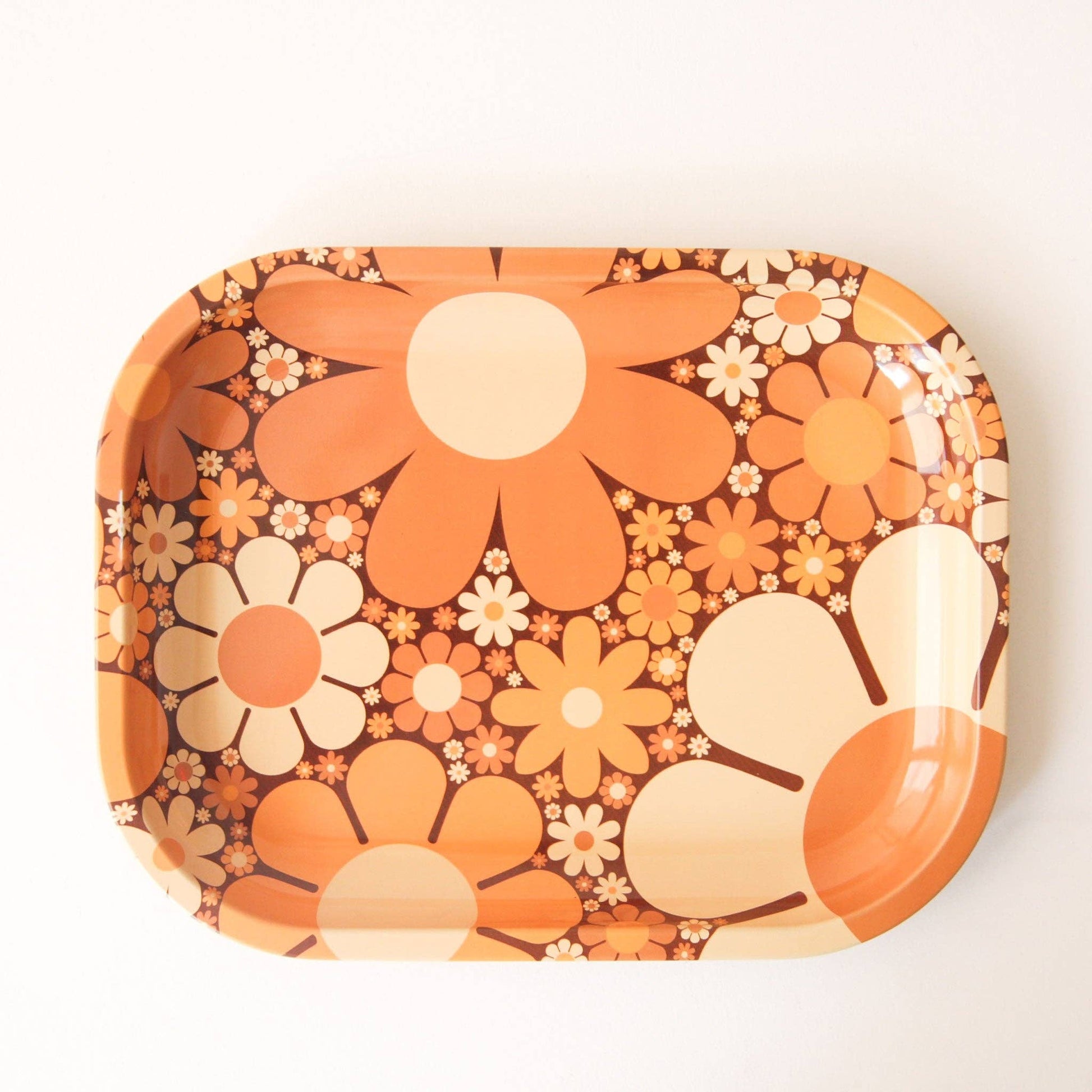 70's Floral Metal Tray | Retro Rolling Tray - Vintage MC