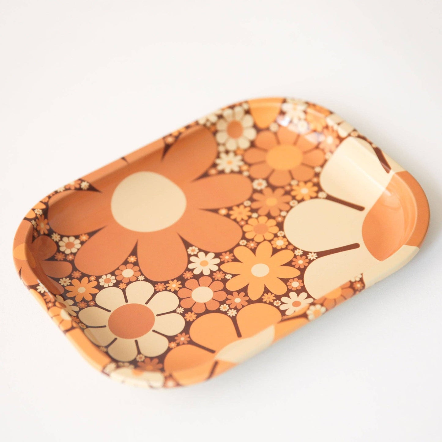70's Floral Metal Tray | Retro Rolling Tray - Vintage MC