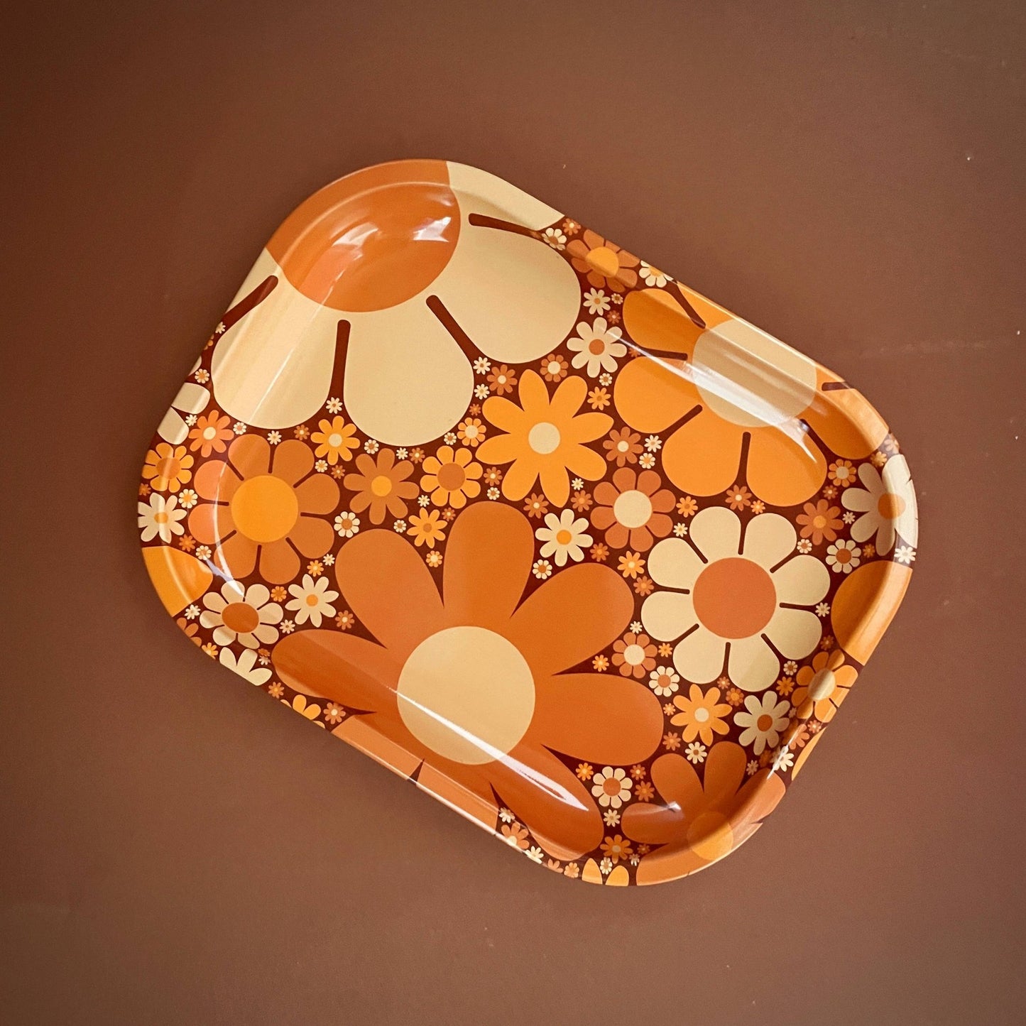 70's Floral Metal Tray | Retro Rolling Tray - Vintage MC