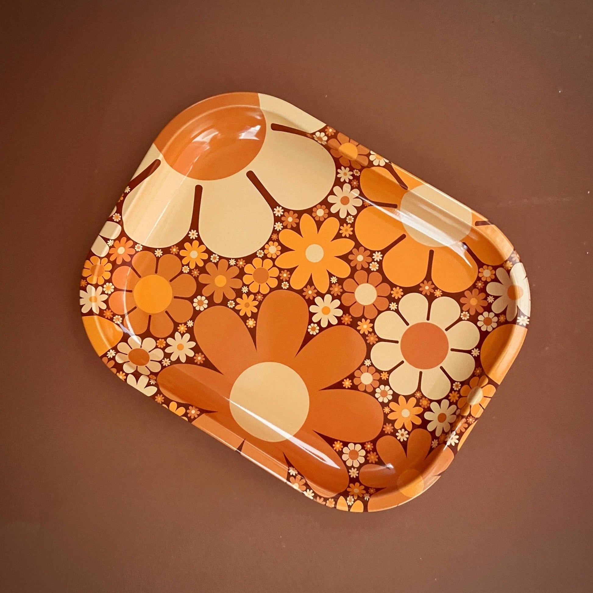 70's Floral Metal Tray | Retro Rolling Tray - Vintage MC