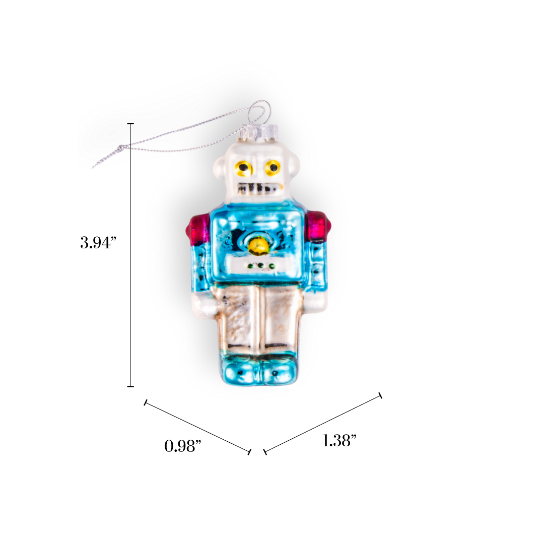 Retro Blue Robot Christmas Ornament
