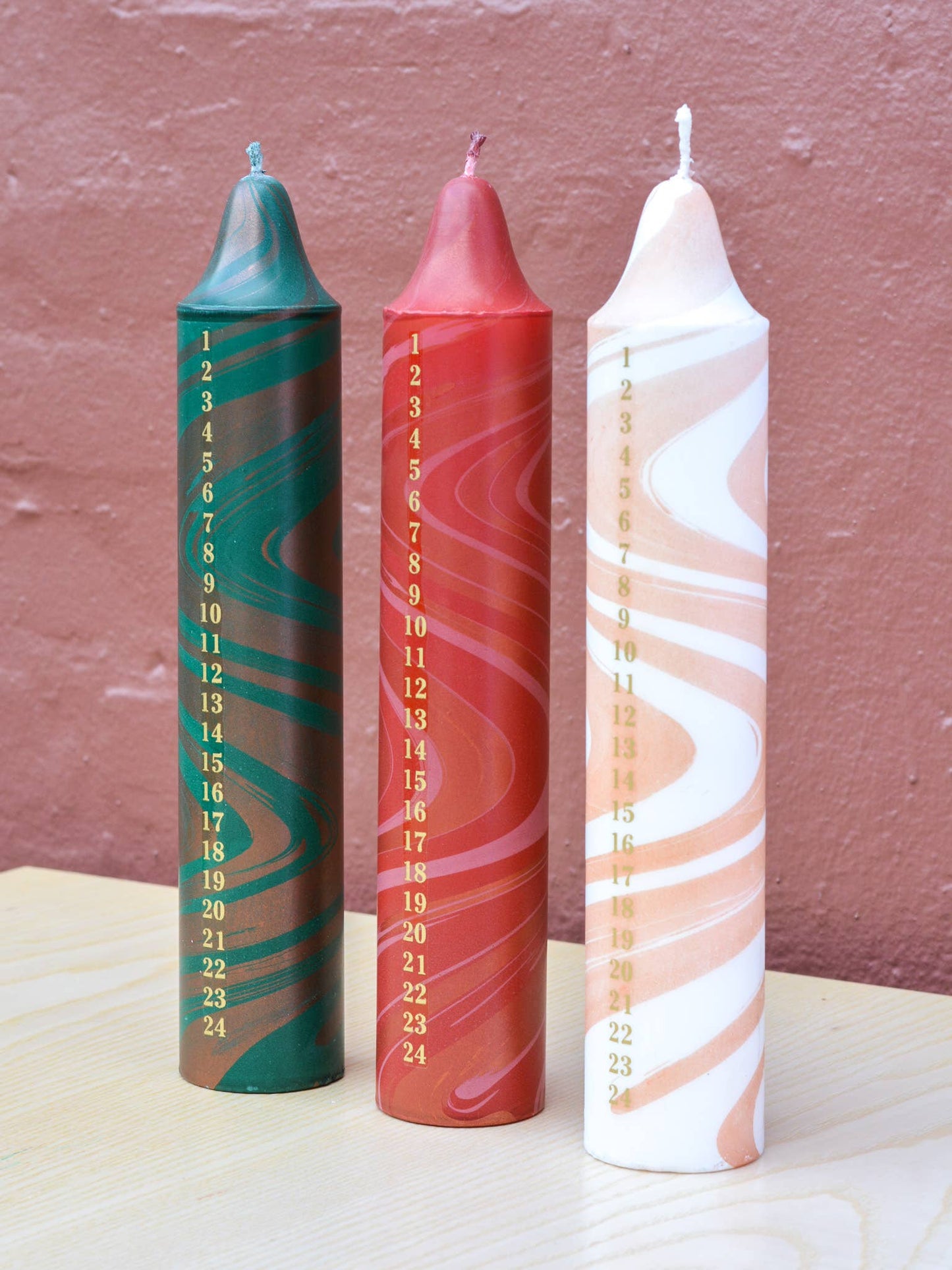 Advent Candle, Christmas Calendar, Red Marble, Glitter