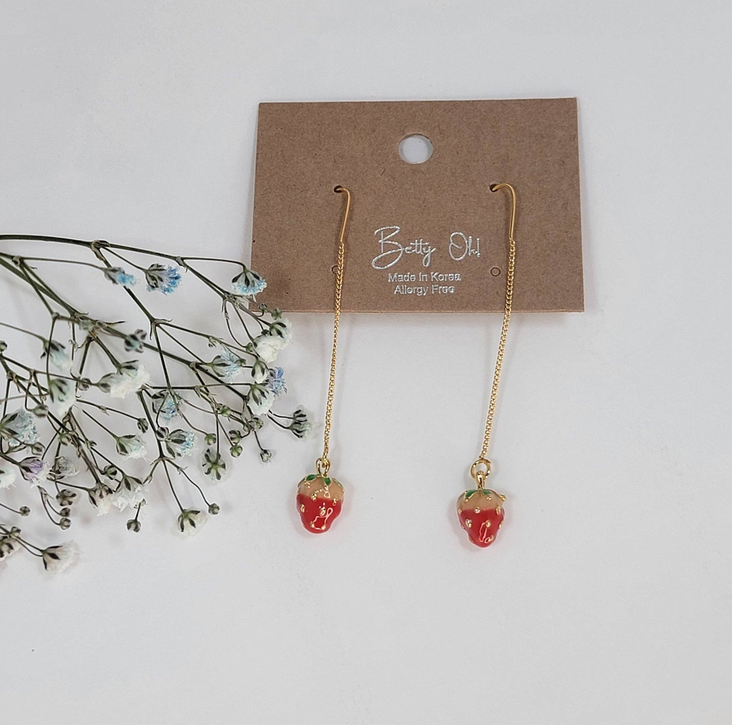 Enamel Painted Dangle Strawberry Earrings