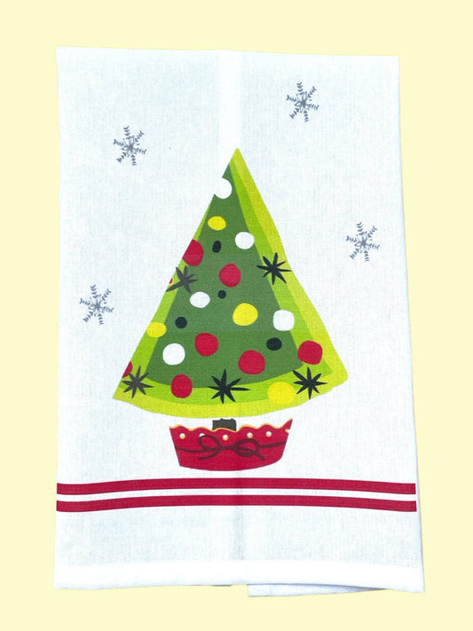 Storybook Christmas Tree Retro Kitchen Tea Towel