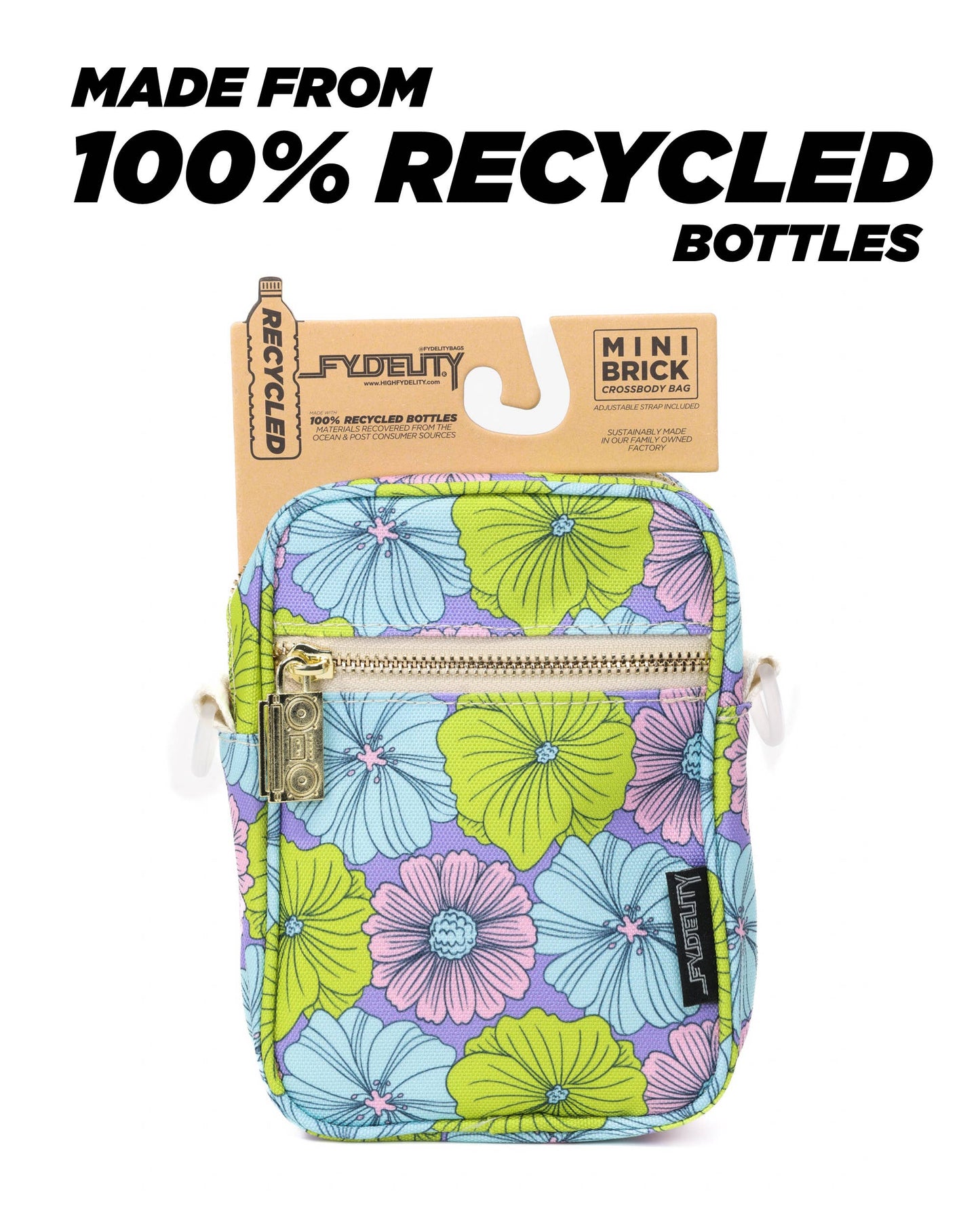 88617: Crossbody Mini Brick Bag | Recycled RPET | Floral Pur