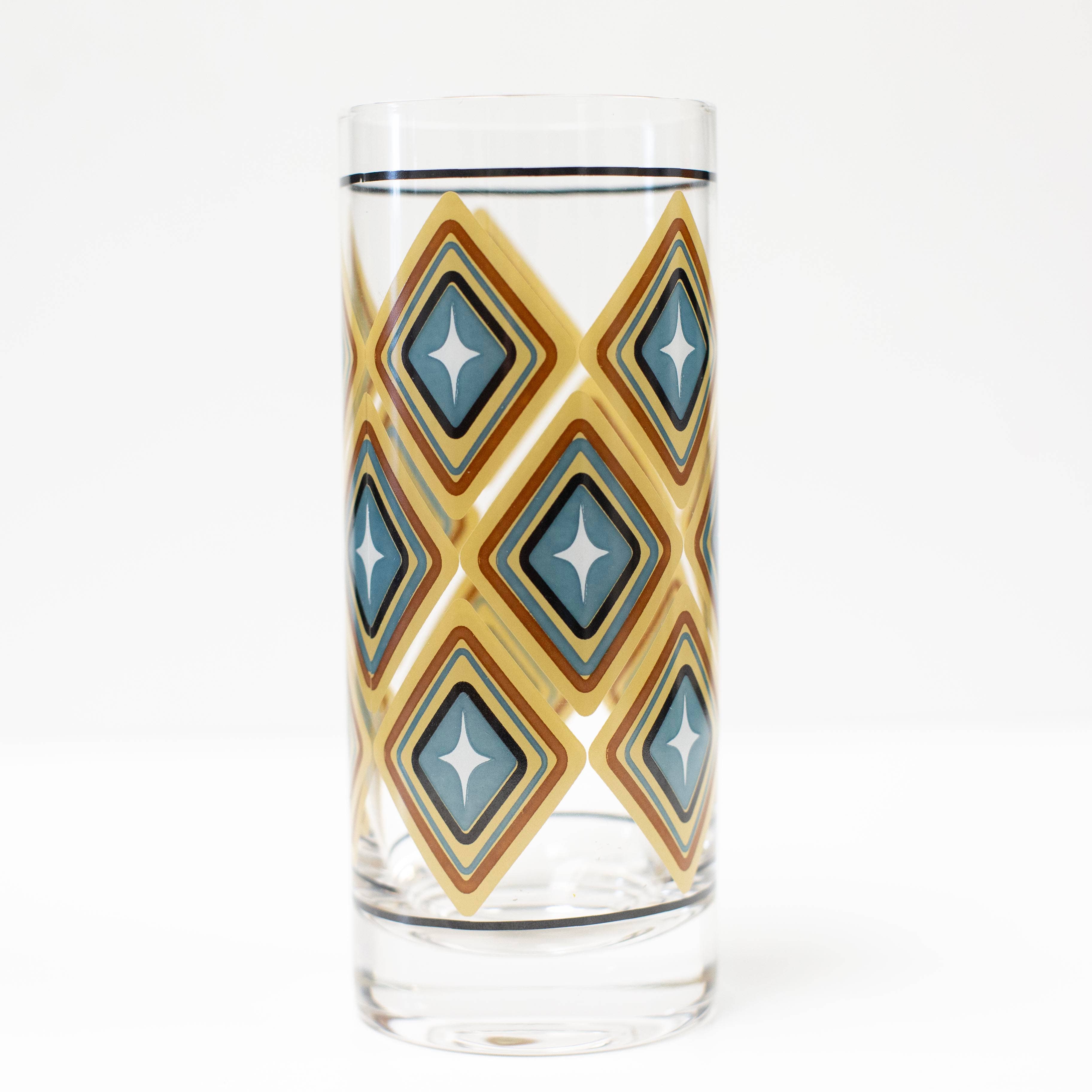 Blue and Brown Diamond Vintage Highball Cocktail Glass