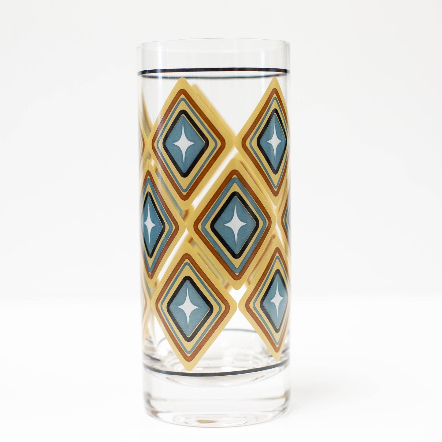 Blue and Brown Diamond Vintage Highball Cocktail Glass